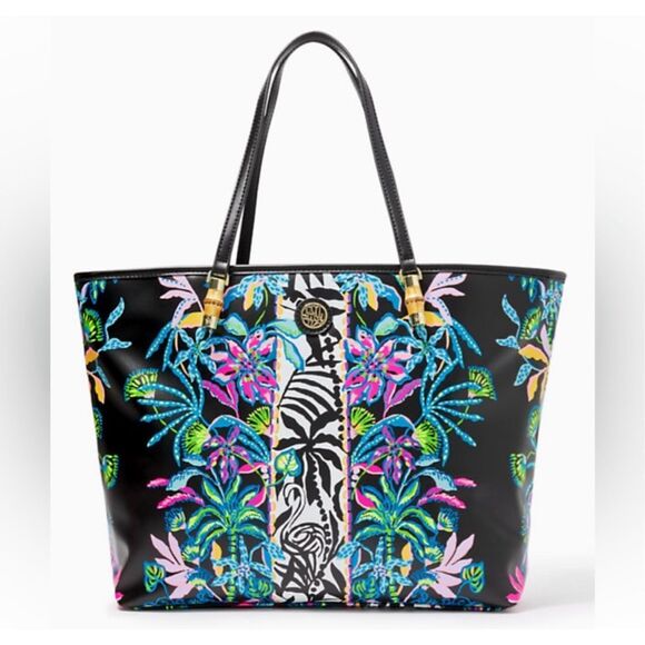 NWT: Lilly Pulitzer Meena Tote Onyx Paradise Glow Engineered Tote$178 - Picture 1 of 14
